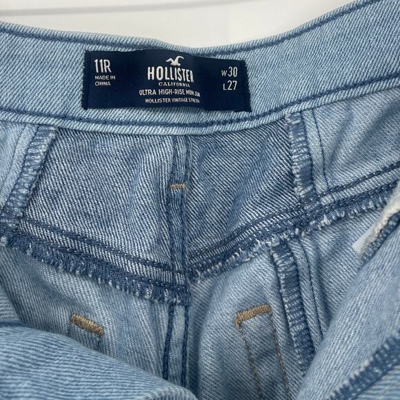 Hollister Pachwork Mom Jeans Sz 11R Ultra High Rise Y2K Indie Raw Hem Coquette - Picture 5 of 11